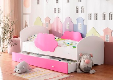 Детская кровать Тучка с ящиком, корпус Белый, фасад Розовый в Кемерово