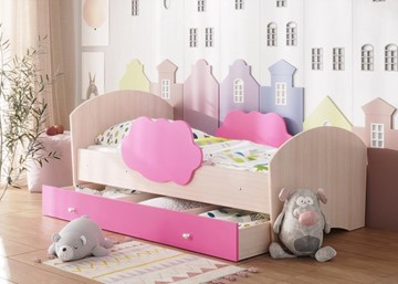 Детская кровать Тучка с ящиком, корпус Дуб млечный, фасад Розовый в Кемерово