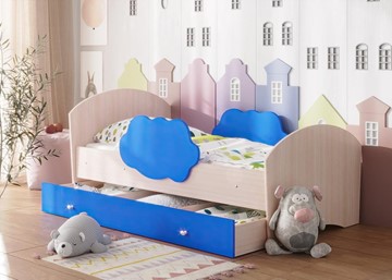 Кровать детская Тучка с ящиком, корпус Дуб млечный, фасад Синий в Кемерово
