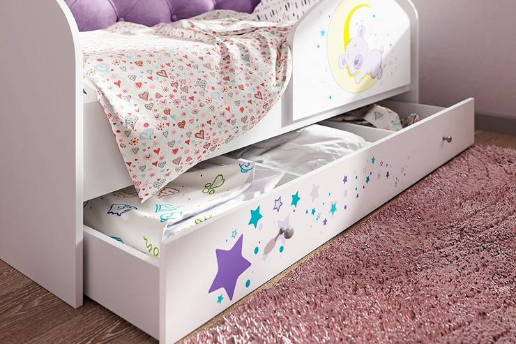 Кровать с ящиками Звездочка с бортиком, Розовый в Кемерово - изображение 1