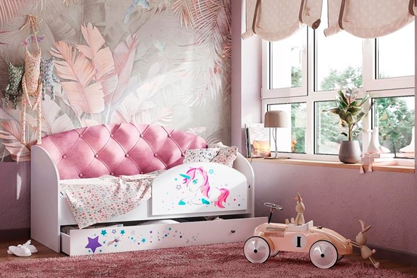 Кровать с ящиками Звездочка с бортиком, Розовый в Кемерово - изображение
