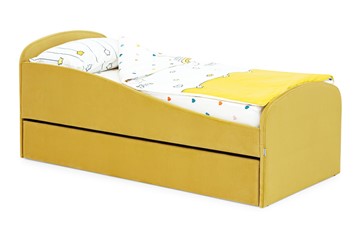 Мягкая кровать с ящиком Letmo горчичный (велюр) в Кемерово