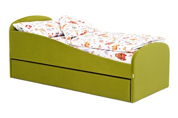 Кровать в детскую с ящиком Letmo оливковый (велюр) в Кемерово