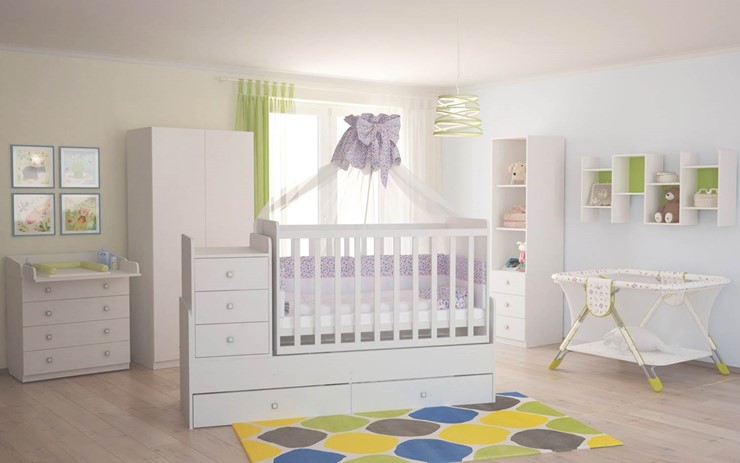 Кровать для новорожденных с комодом POLINI Kids Simple 1100 Белый в Кемерово - изображение 4