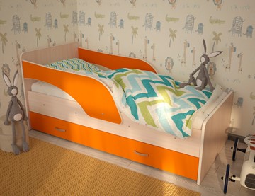 Детская кровать Максимка, корпус Млечный дуб, фасад Оранжевый в Кемерово - предосмотр