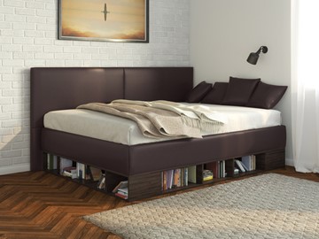 Подростковая кровать Lancaster 1, 120х200, ЛДСП венге, экокожа коричневая в Кемерово