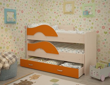 Двухъярусная кровать Радуга 1.6 с ящиком, корпус Млечный дуб, фасад Оранжевый в Кемерово - предосмотр