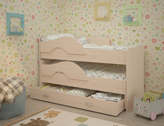 Детская двухэтажная кровать Радуга 1.6 с ящиком, цвет Млечный дуб в Кемерово - изображение