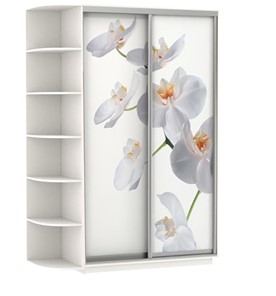 Шкаф двухдверный Хит, 1500x600x2200, фотопечать, со стеллажом, белая орхидея, белый снег в Кемерово