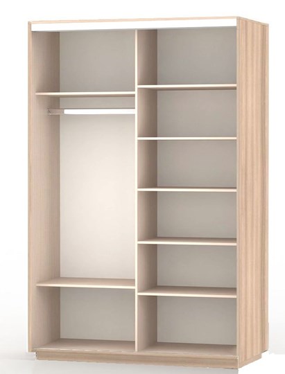 Шкаф двухдверный Экспресс (ДСП/Зеркало) со стеллажом 1500х600х2400, шимо светлый в Кемерово - изображение 1