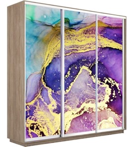 Шкаф 3-дверный Экспресс 2400х600х2200, Абстракция фиолетово-золотая/дуб сонома в Кемерово