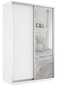 Шкаф 2-х дверный Экспресс (ДСП/Зеркало) 1200х450х2400, белый снег в Кемерово