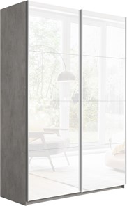 Шкаф Прайм (Белое стекло/Белое стекло) 1400x570x2300, бетон в Кемерово - предосмотр