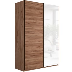 Шкаф 2-х дверный Прайм (ДСП/Белое стекло) 1600x570x2300, Крафт табачный в Кемерово