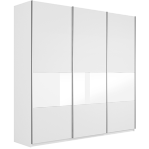 Шкаф 3-дверный Широкий Прайм (ДСП / Белое стекло) 2400x570x2300, Белый снег в Кемерово