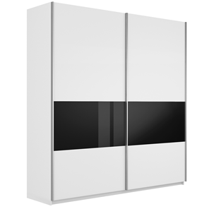 Шкаф 2-х дверный Широкий Прайм (ДСП / Черное стекло) 2200x570x2300, Белый снег в Кемерово