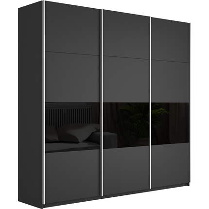 Шкаф Широкий Прайм (ДСП / Черное стекло) 2400x570x2300, Серый диамант в Кемерово - изображение