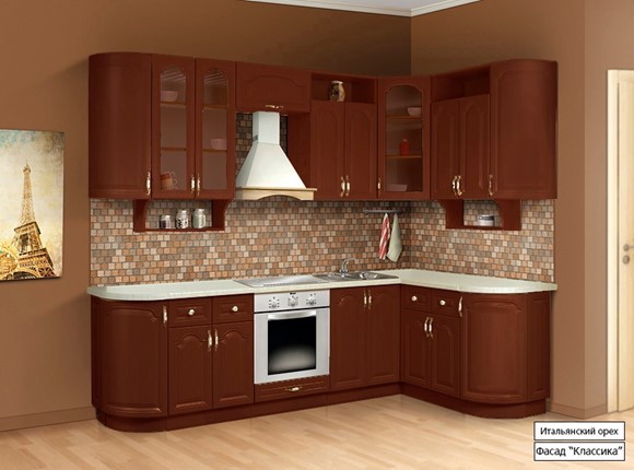 Модульная кухня Классика 2700х1500, цвет Итальянский орех в Кемерово - изображение