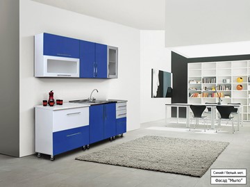 Модульная кухня Мыло 224 2000х718, цвет Синий/Белый металлик в Кемерово - предосмотр