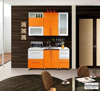 Кухонный гарнитур Мыло 224 1600х718, цвет Оранжевый/Белый металлик в Кемерово