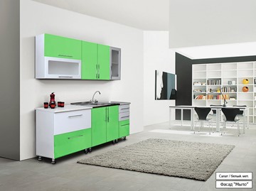 Модульный кухонный гарнитур Мыло 224 2000х918, цвет Салат/Белый металлик в Кемерово
