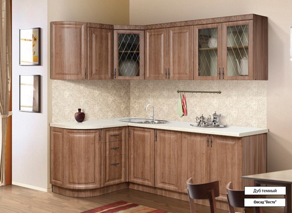 Угловой кухонный гарнитур Веста 1330х2200, цвет Дуб темный в Кемерово - изображение