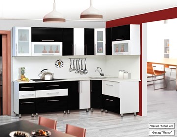 Кухонный угловой гарнитур Мыло 224 2600х1600, цвет Черный/Белый металлик в Кемерово