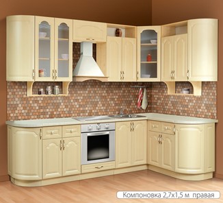 Угловая кухня Классика 2700х1500, цвет Дуб беленый в Кемерово - предосмотр