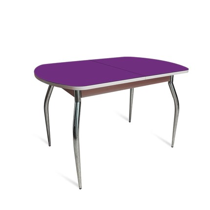 Стол раздвижной ПГ-02 СТ2, дуб молочный/фиолетовое стекло/35 хром гнутые металл в Кемерово - изображение