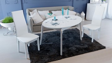 Овальный стол на кухню Марсель (СМ(Б)-102.01.12(1)), цвет  Белый/Стекло белое глянец в Кемерово
