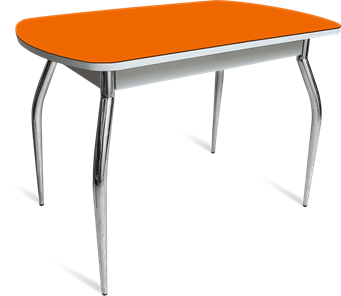 Кухонный обеденный стол ПГ-04 СТ белое/оранжевое/хром фигурные в Кемерово - предосмотр