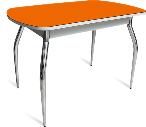 Кухонный обеденный стол ПГ-04 СТ белое/оранжевое/хром фигурные в Кемерово - изображение