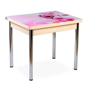 Кухонный пристенный стол СПА-07 СТФ, молочный дуб/фотопечать орхидея/опоры прямые хром в Кемерово - предосмотр