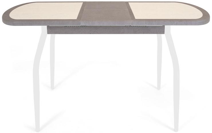 Обеденный раздвижной стол Будапешт-мини ПЛ (ноги белые, плитка бежевая/серый камень) в Кемерово - изображение 3