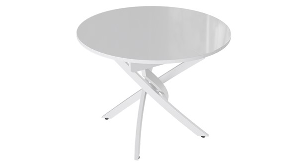 Кухонный раздвижной стол Diamond тип 3 (Белый муар/Белый глянец) в Кемерово - изображение