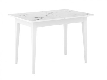 Кухонный стол раскладной Dikline M110 Белый/стекло белый мрамор сатин/ножки MM белые в Кемерово
