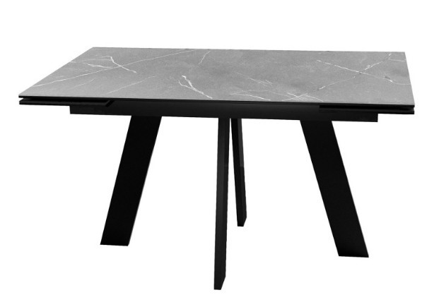 Кухонный раскладной стол DikLine SKM140 Керамика серый мрамор/подстолье черное/опоры черные (2 уп.) в Кемерово - изображение 1