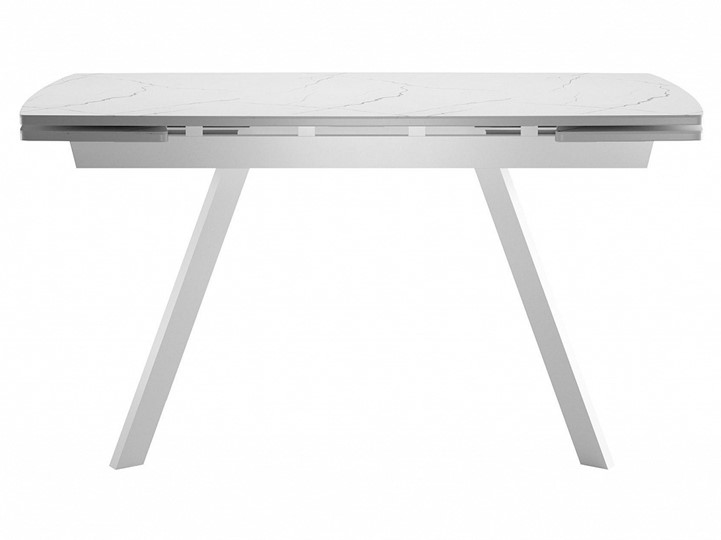 Кухонный стол раздвижной Dikline US120 Стекло мрамор белый сатин/ножки белые в Кемерово - изображение 1