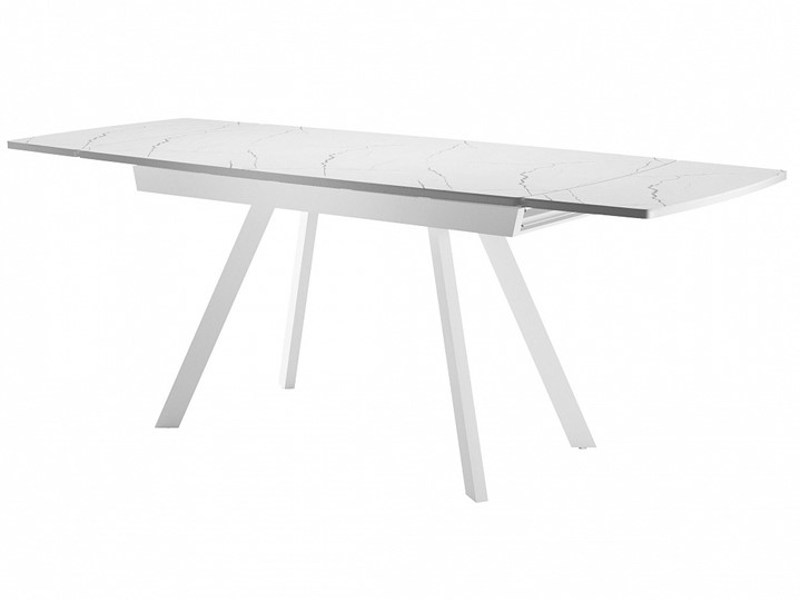 Кухонный стол раздвижной Dikline US120 Стекло мрамор белый сатин/ножки белые в Кемерово - изображение 2