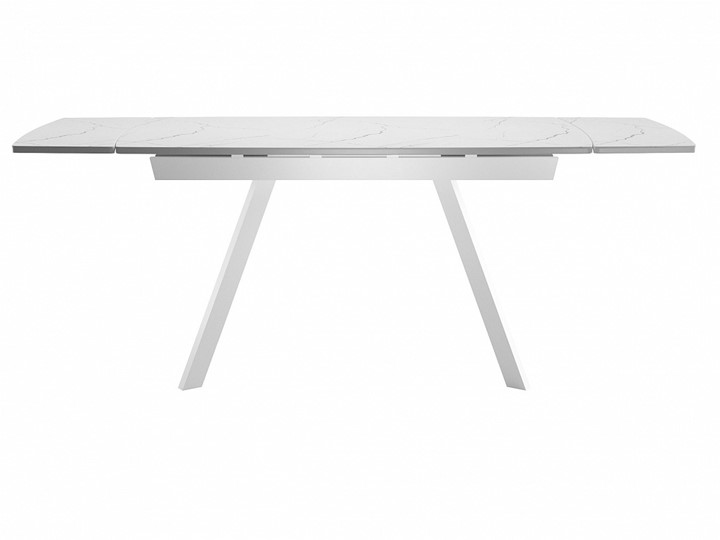 Кухонный стол раздвижной Dikline US120 Стекло мрамор белый сатин/ножки белые в Кемерово - изображение 3