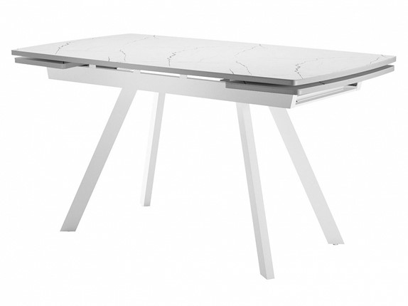 Кухонный стол раздвижной Dikline US120 Стекло мрамор белый сатин/ножки белые в Кемерово - изображение