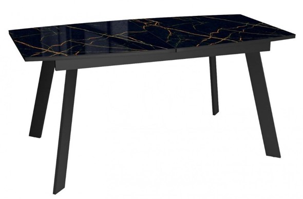 Кухонный стол раздвижной Dikline XLS160 мрамор черный глянец/ножки черные в Кемерово - изображение