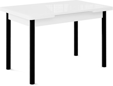 Стол раздвижной Милан-1 EVO, ноги металлические черные, стекло белое/серый в Кемерово - предосмотр