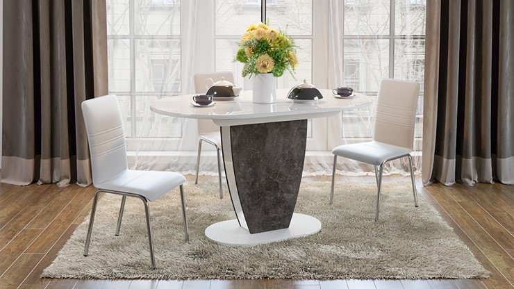 Кухонный раздвижной стол Монреаль тип 1 (Белый глянец/Моод темный) в Кемерово - изображение 2