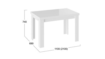 Кухонный стол раздвижной Норман тип 1, цвет Белый/Стекло белый глянец в Кемерово - предосмотр 2