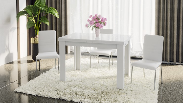Кухонный стол раздвижной Норман тип 1, цвет Белый/Стекло белый глянец в Кемерово - изображение 4
