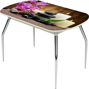 Кухонный стол раздвижной Ривьера исп.2 ноги метал. крашеные №24 Фотопечать (Цветы №18) в Кемерово