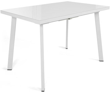 Кухонный стол раскладной Сальвадор-1G (ноги белые, стекло cristal/белый цемент) в Кемерово - предосмотр
