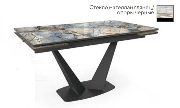 Кухонный раздвижной стол SFV 140, стекло магеллан глянец/ножки черные в Кемерово - изображение