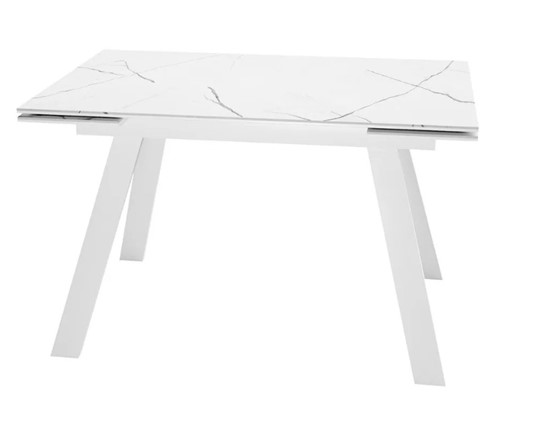 Кухонный раскладной стол SKL 140, керамика белый мрамор/подстолье белое/ножки белые в Кемерово - изображение
